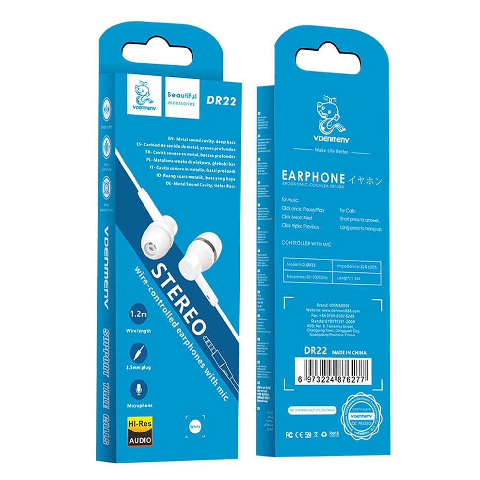 Навушники дротові DENMEN DR22 Навушники дротові DENMEN DR22