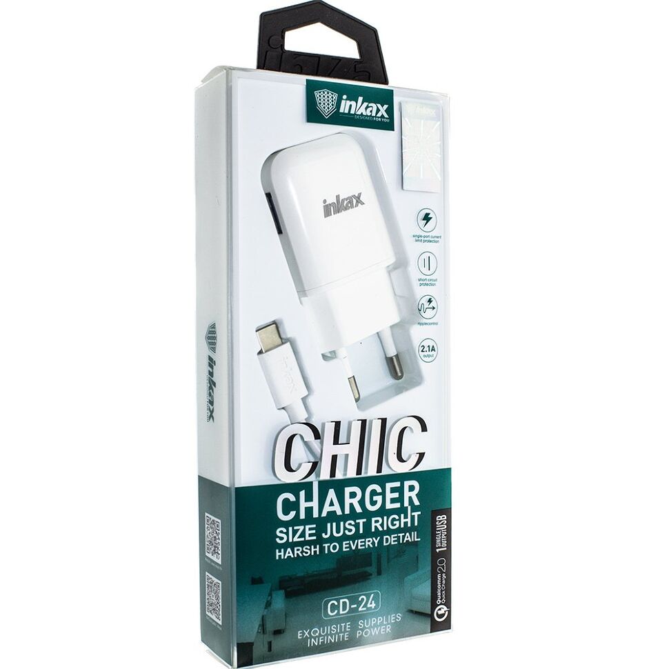 Мережевий зарядний пристрій INKAX CD-24 QC2.0 2.1A + USB кабель TYPE-C