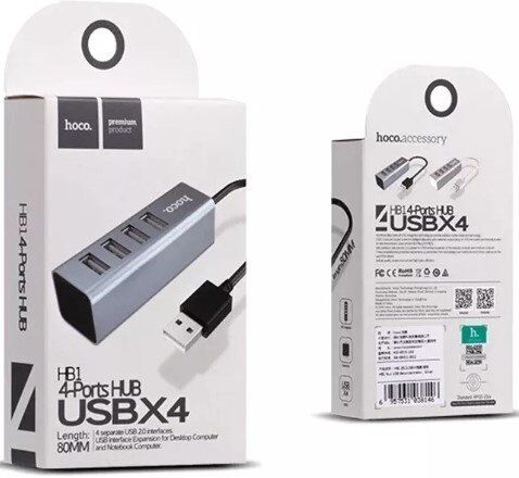 USB HUB HOCO HB1 4В1 Line machine, USB 2.0, 0.8 метри, сірий