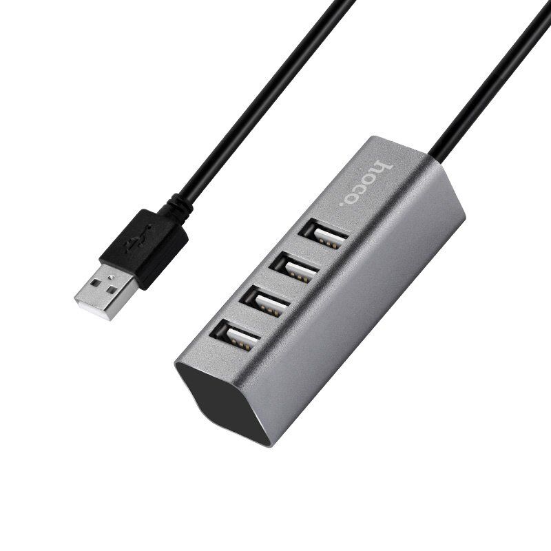 USB HUB HOCO HB1 4В1 Line machine, USB 2.0, 0.8 метри, сірий