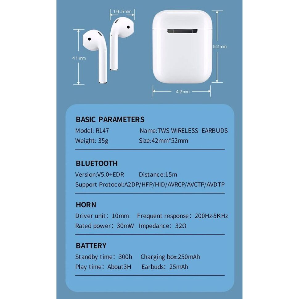 Бездротові навушники WUW R147 TWS, білий (20) Бездротові навушники WUW R147 TWS, білий (20)