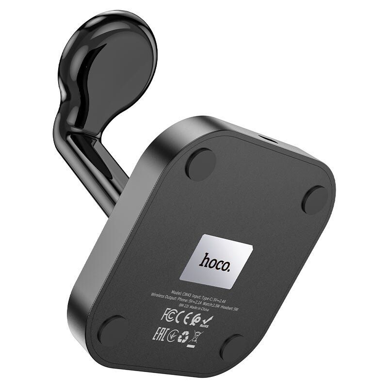 Бездротовий зарядний пристрій HOCO CW43 3в1 для смартфона, навушників і годинника, 15W, чорний