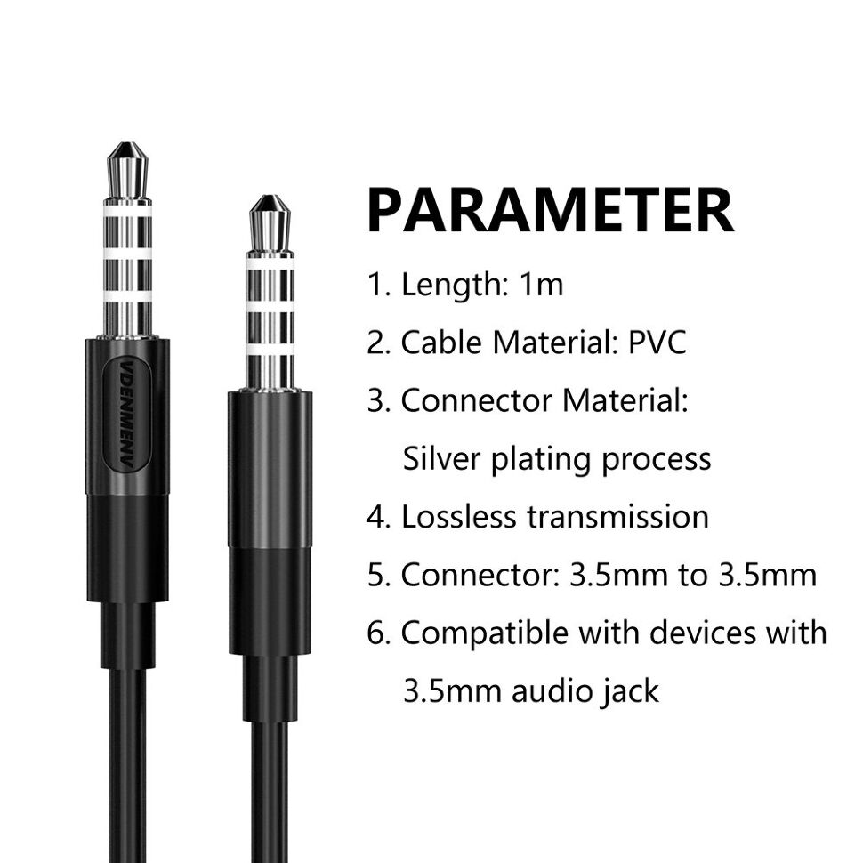 AUX КАБЕЛЬ Denmen DX01 jack 3.5мм 1M