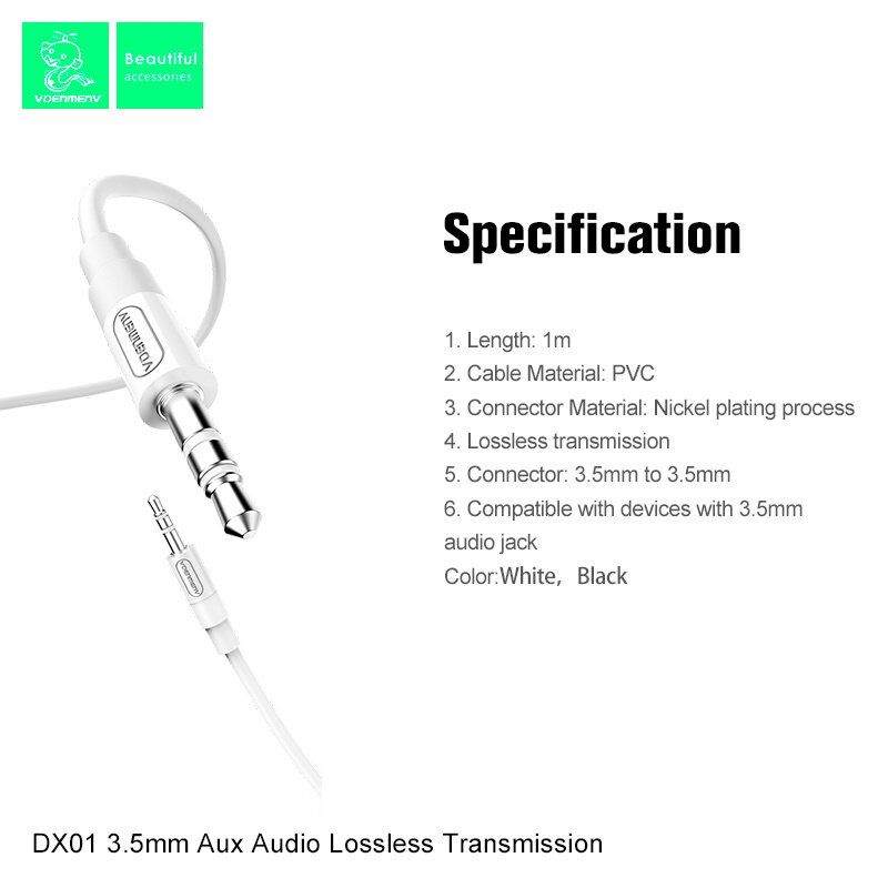 AUX КАБЕЛЬ Denmen DX01 jack 3.5мм 1M