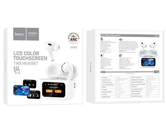 Бездротові навушники HOCO EW72 Soar з активним шумозаглушенням та сенсорним екраном, білий