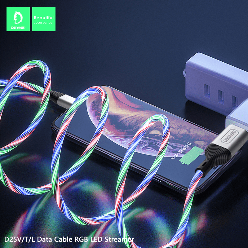 Кабель USB Denmen D25T USB - Type-C 2.4A RGB LED STREAMER CABLE Кабель USB Denmen D25T USB - Type-C 2.4A RGB LED STREAMER CABLE