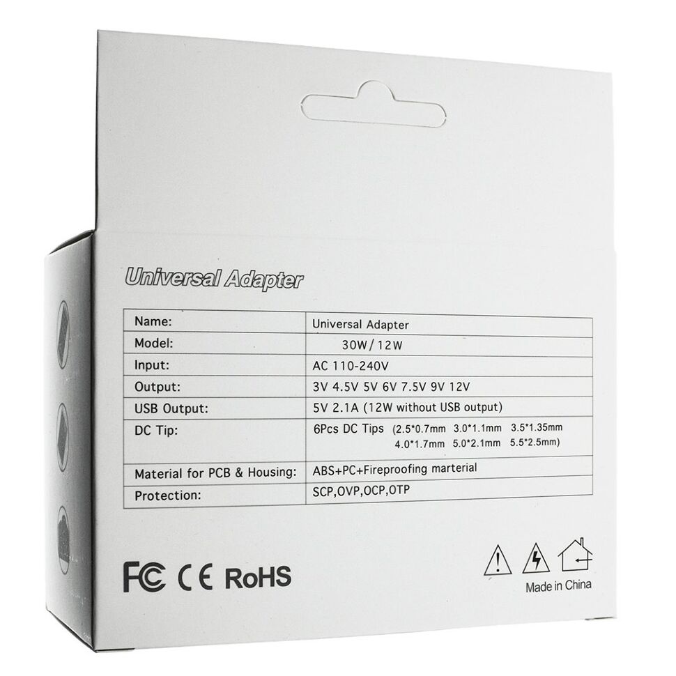Мережевий зарядний пристрій універсальний з перем. SY8 30W 7 режимів + USB 5V 2.1A с 6 перехідниками Мережевий зарядний пристрій універсальний з перем. SY8 30W 7 режимів + USB 5V 2.1A с 6 перехідниками