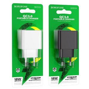 Мережевий зарядний пристрій BOROFONE BAS12A Erudite USB QC3.0 18W, чорний