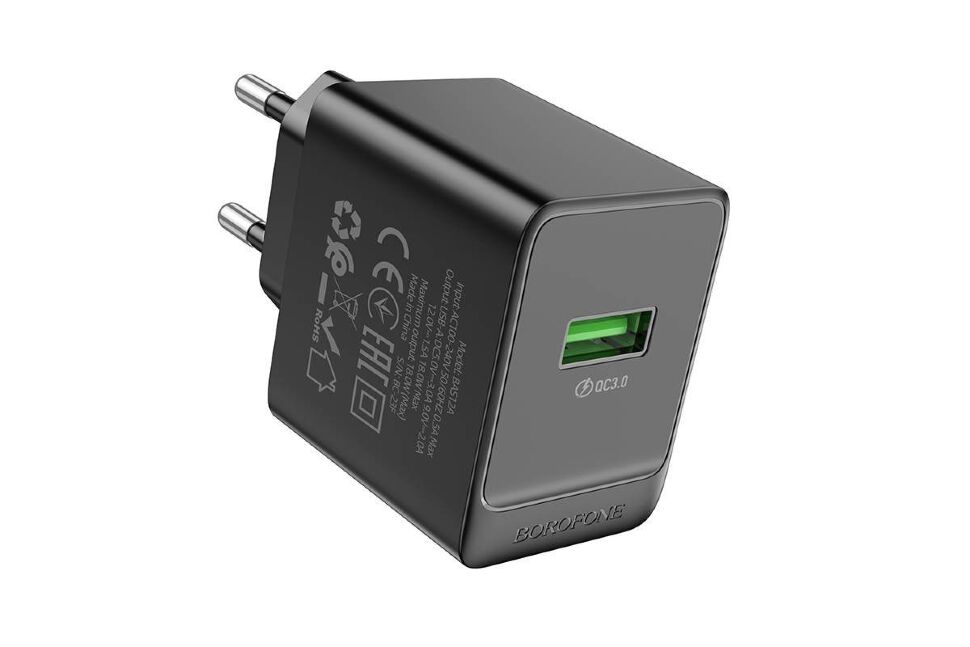 Мережевий зарядний пристрій BOROFONE BAS12A Erudite USB QC3.0 18W, чорний