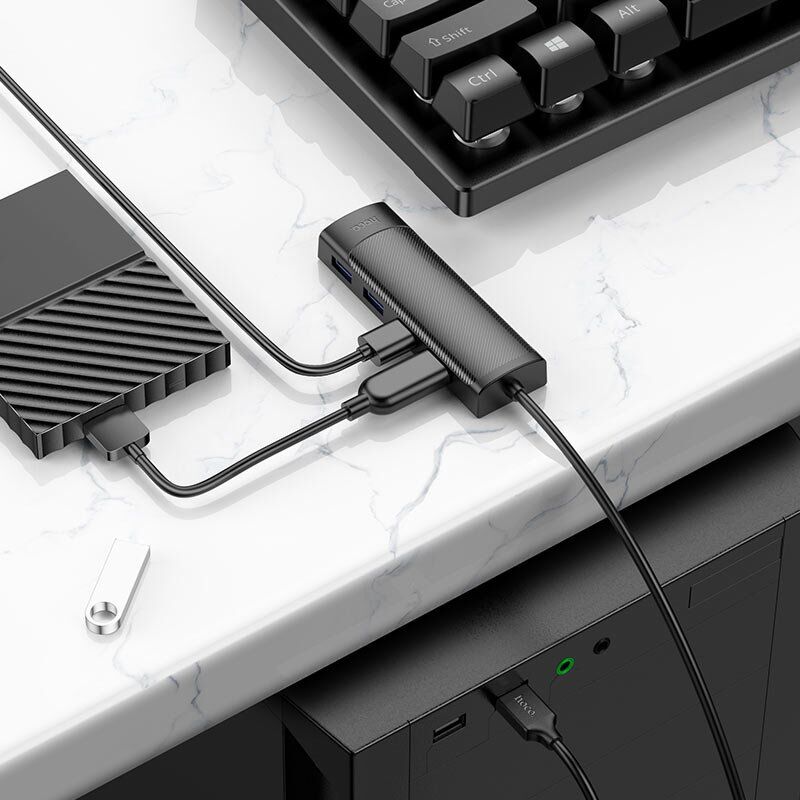 USB HUB HOCO HB41 4в1 Easy safety (4 порти USB 3.0), 20 см USB HUB HOCO HB41 4в1 Easy safety (4 порти USB 3.0), 20 см