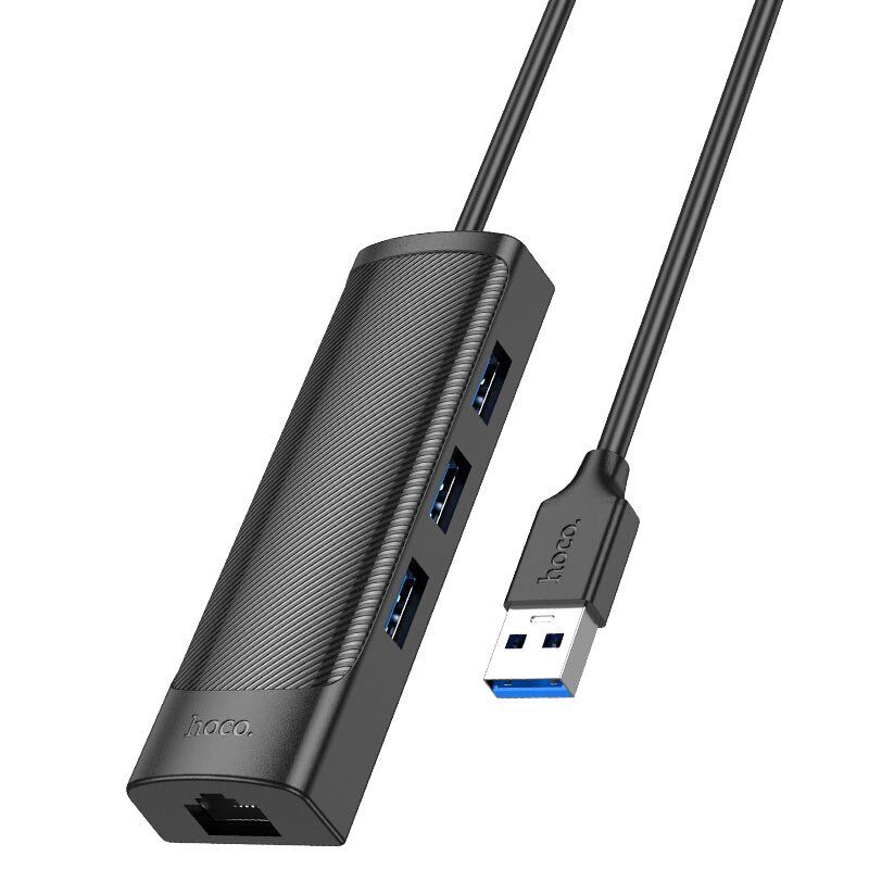 USB Конвертор HOCO HB42 4В1 HUB (USB 3.0 * 2шт. + RJ45 Ethernet), 1,20 метри, чорний USB Конвертор HOCO HB42 4В1 HUB (USB 3.0 * 2шт. + RJ45 Ethernet), 1,20 метри, чорний