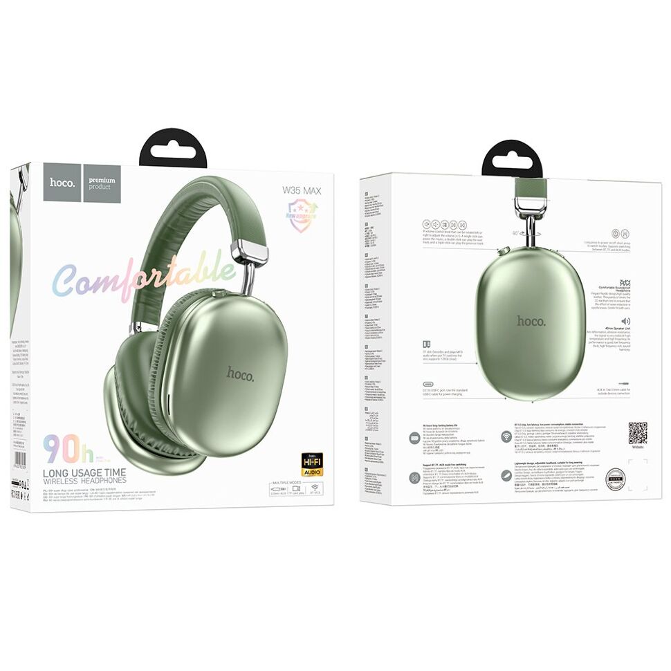 Бездротові повнорозмірні навушники HOCO W35 Max Auspicious з активним шумозаглушенням, зелений