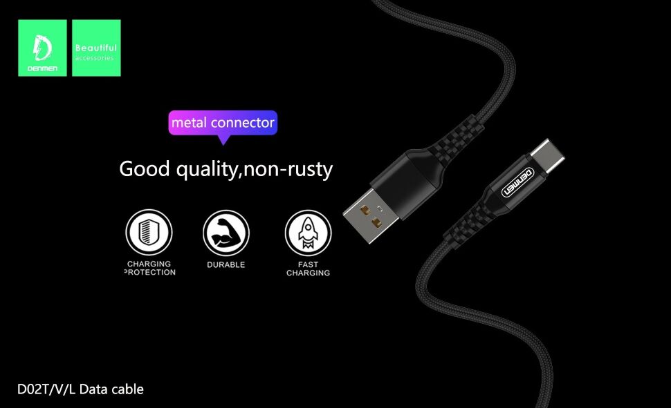 Кабель USB Denmen D02V USB - micro USB ТКАНИНОВА ОПЛЕТКА Кабель USB Denmen D02V USB - micro USB ТКАНИНОВА ОПЛЕТКА