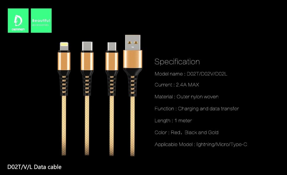 Кабель USB Denmen D02V USB - micro USB ТКАНИНОВА ОПЛЕТКА Кабель USB Denmen D02V USB - micro USB ТКАНИНОВА ОПЛЕТКА