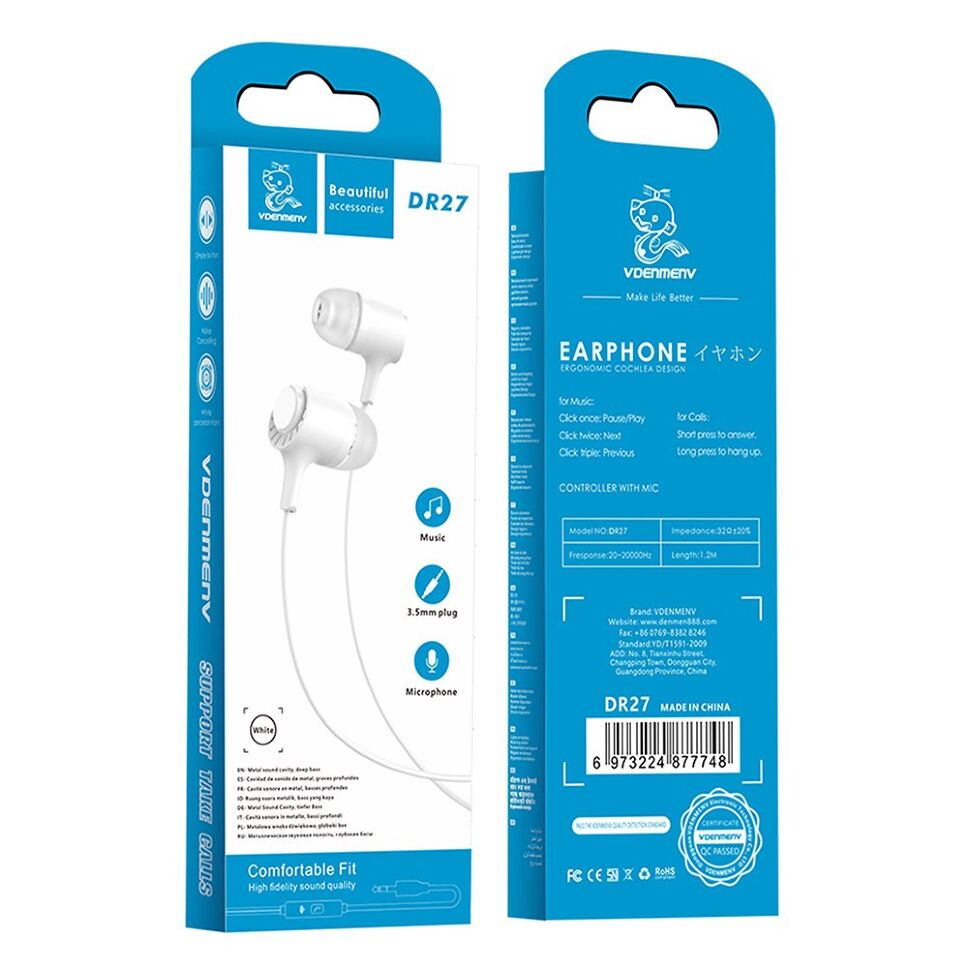 Навушники дротові DENMEN DR27 Навушники дротові DENMEN DR27