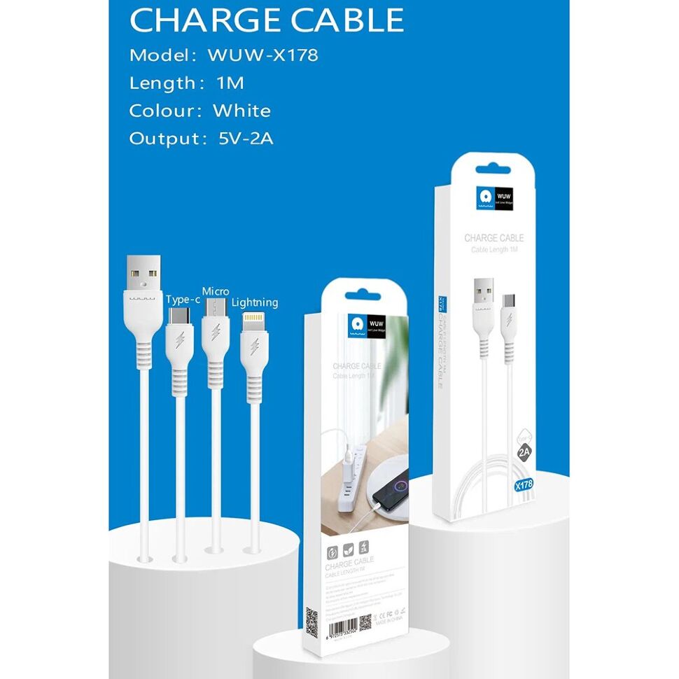 Кабель USB WUW X178 USB - micro USB БІЛИЙ 2A (500) Кабель USB WUW X178 USB - micro USB БІЛИЙ 2A (500)