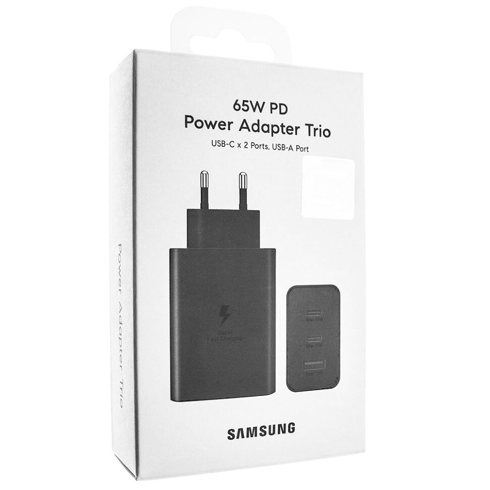 Мережевий зарядний пристрій SAMSUNG TRIO PD 65W TYPE-C, чорний в упаковці (D)