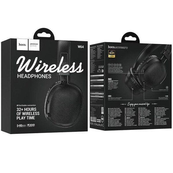 Бездротові повнорозмірні навушники HOCO W64, ЧОРНИЙ Бездротові повнорозмірні навушники HOCO W64, ЧОРНИЙ