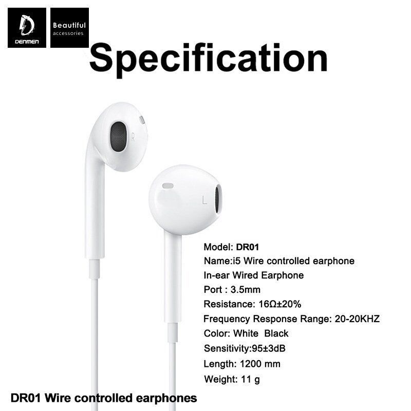 Дротова гарнітура DENMEN DR01 БІЛИЙ Дротова гарнітура DENMEN DR01 БІЛИЙ