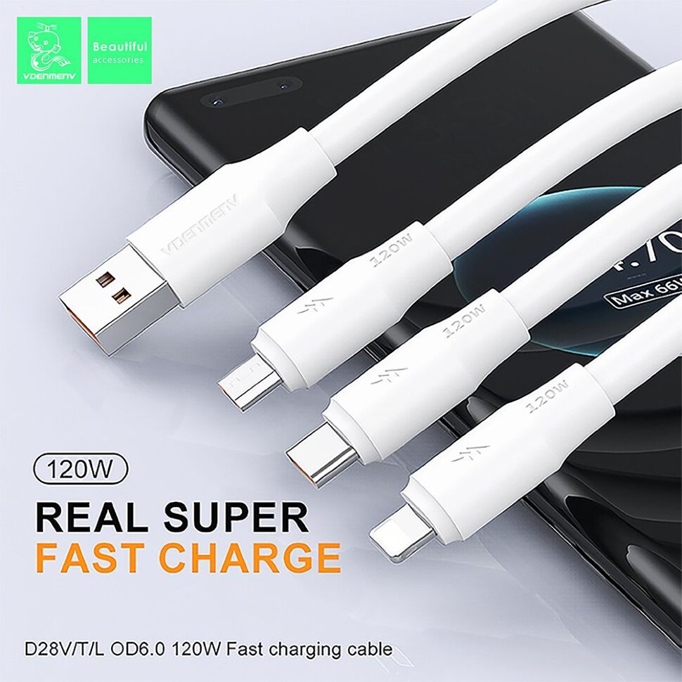 Кабель USB Denmen D28T USB - Type-C 5A OD6.0 120W Кабель USB Denmen D28T USB - Type-C 5A OD6.0 120W