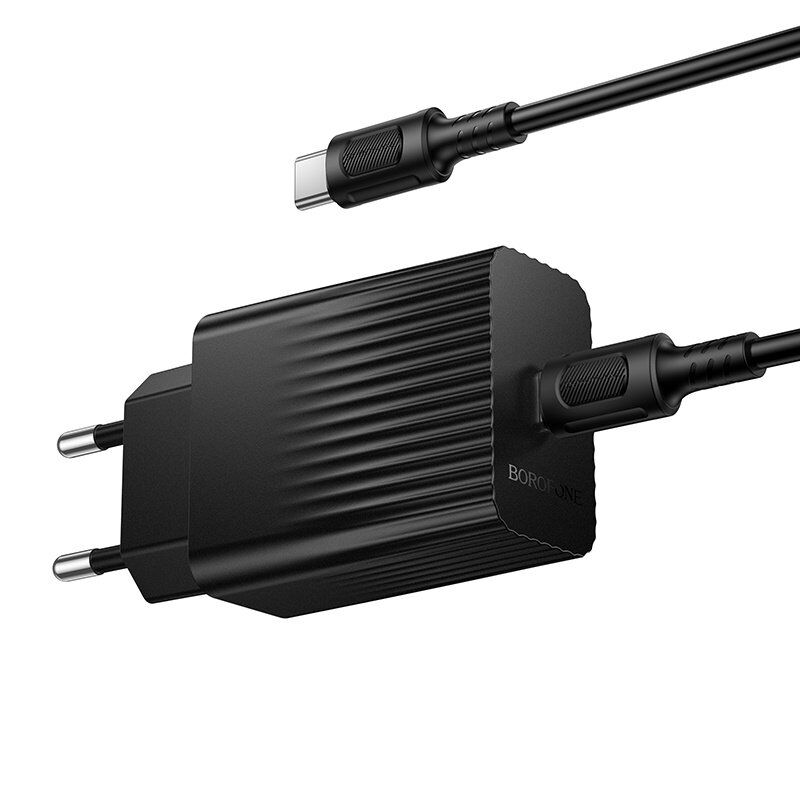 Мережевий зарядний пристрій BOROFONE BAS75A PD 30W USB-C + кабель TYPE-C - TYPE-C, чорний Мережевий зарядний пристрій BOROFONE BAS75A PD 30W USB-C + кабель TYPE-C - TYPE-C, чорний