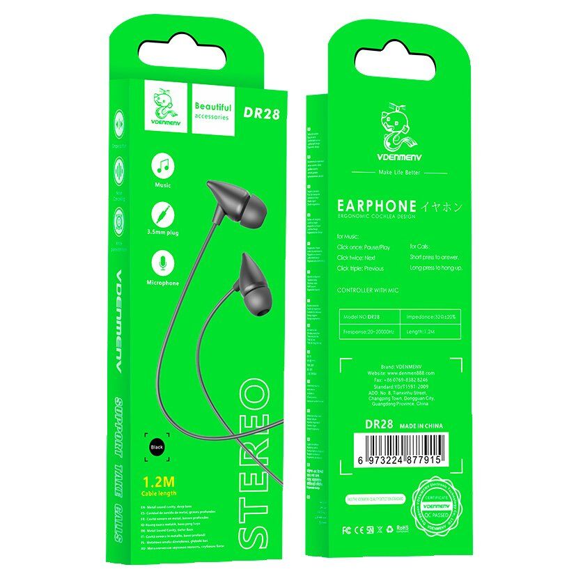 Навушники дротові DENMEN DR28 Навушники дротові DENMEN DR28