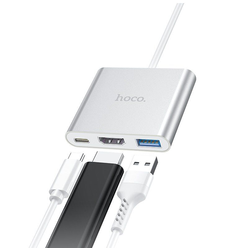 Адаптер-концентратор HOCO HB14 Easy Use Type-C → USB3.0 + HDMI + PD, алюминиевый корпус (серый) Адаптер-концентратор HOCO HB14 Easy Use Type-C → USB3.0 + HDMI + PD, алюминиевый корпус (серый)