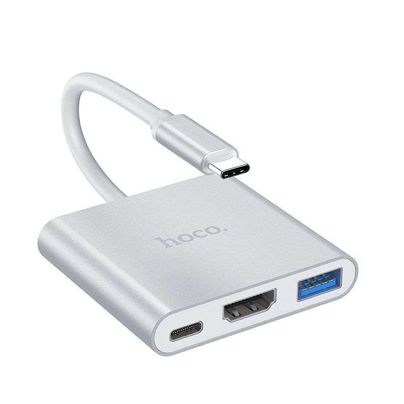 Адаптер-концентратор HOCO HB14 Easy Use Type-C → USB3.0 + HDMI + PD, алюминиевый корпус (серый) Адаптер-концентратор HOCO HB14 Easy Use Type-C → USB3.0 + HDMI + PD, алюминиевый корпус (серый)