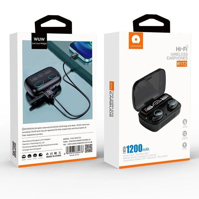 Бездротові навушники WUW R172 TWS Wireless earbuds BLACK Бездротові навушники WUW R172 TWS Wireless earbuds BLACK