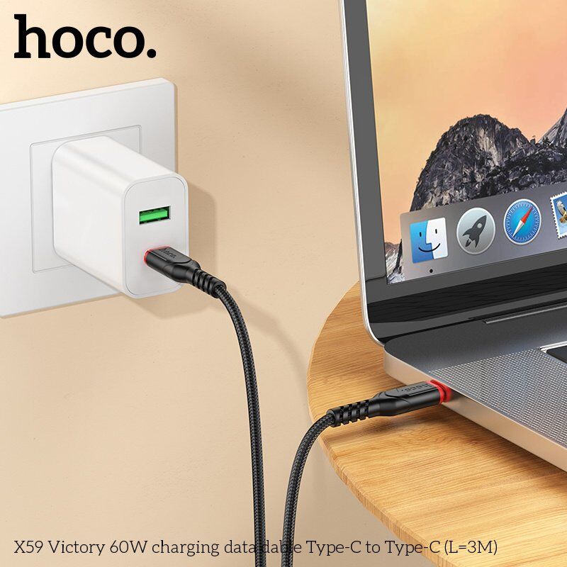 USB-C кабель HOCO X59 60W Type-C - Type-C 3 MЕТРИ ЧОРНИЙ