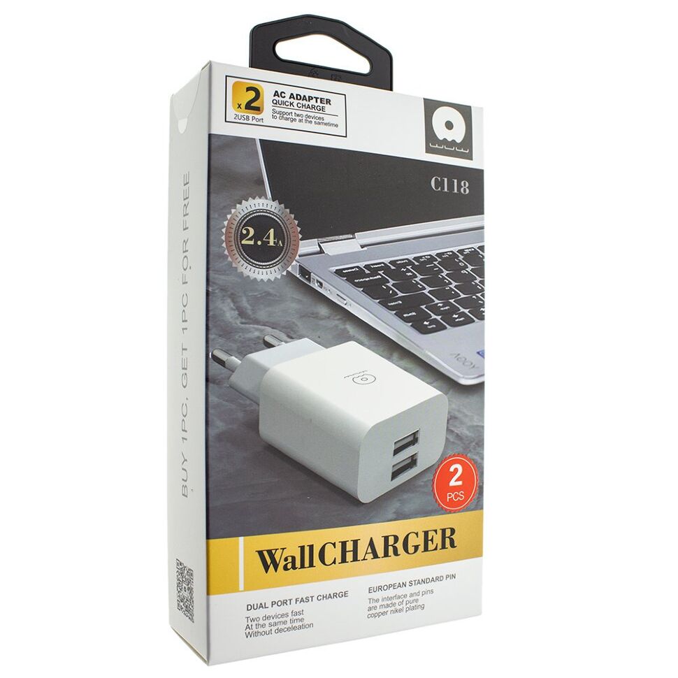 Мережевий зарядний пристрій WUW C118 2USB 2.4A (2 МЗП в упаковці) (40) Мережевий зарядний пристрій WUW C118 2USB 2.4A (2 МЗП в упаковці) (40)
