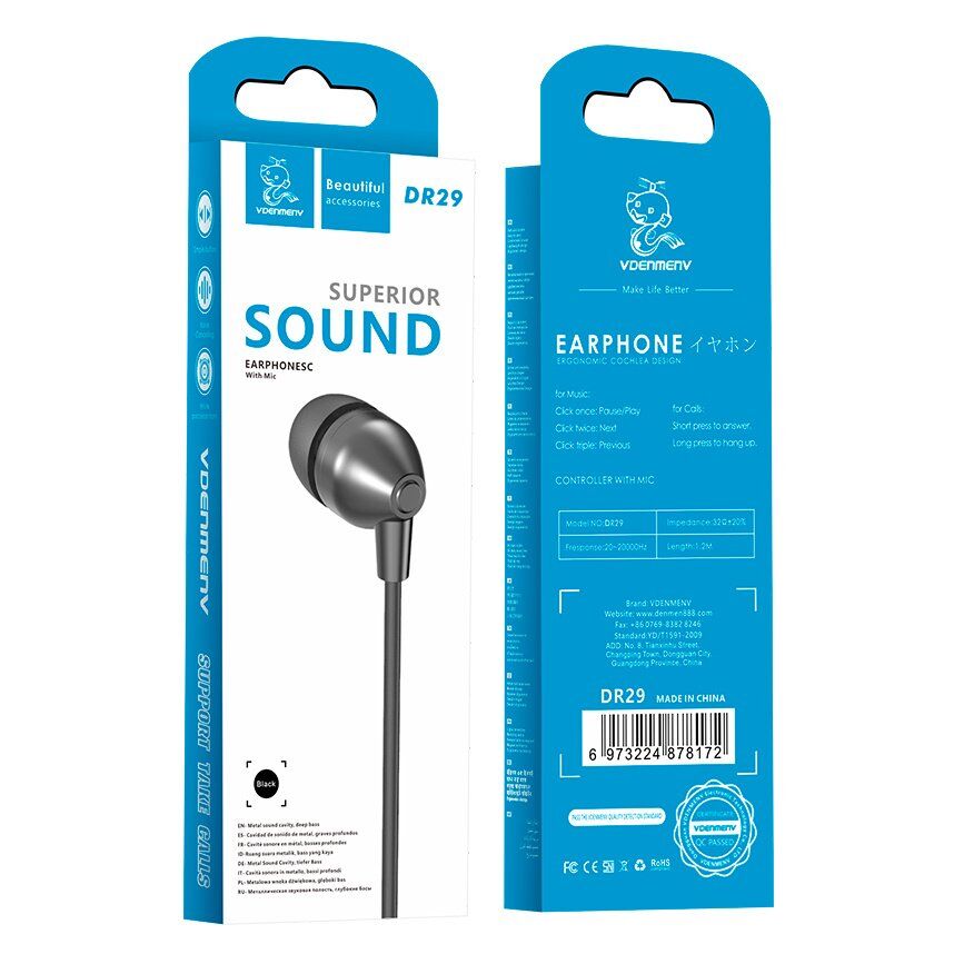 Навушники дротові DENMEN DR29 Навушники дротові DENMEN DR29