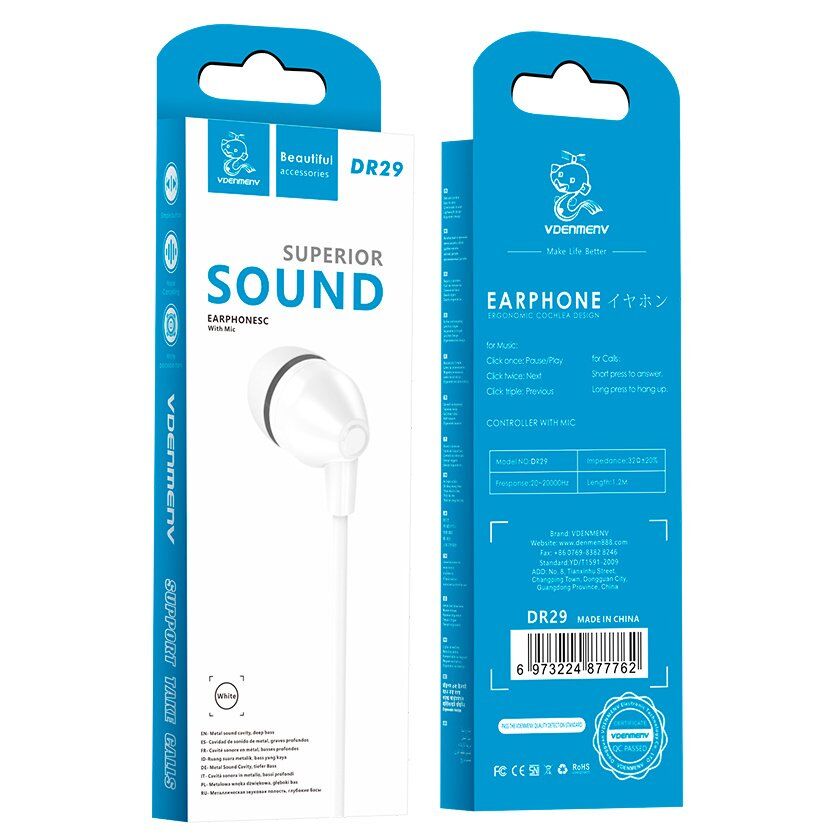 Навушники дротові DENMEN DR29 Навушники дротові DENMEN DR29