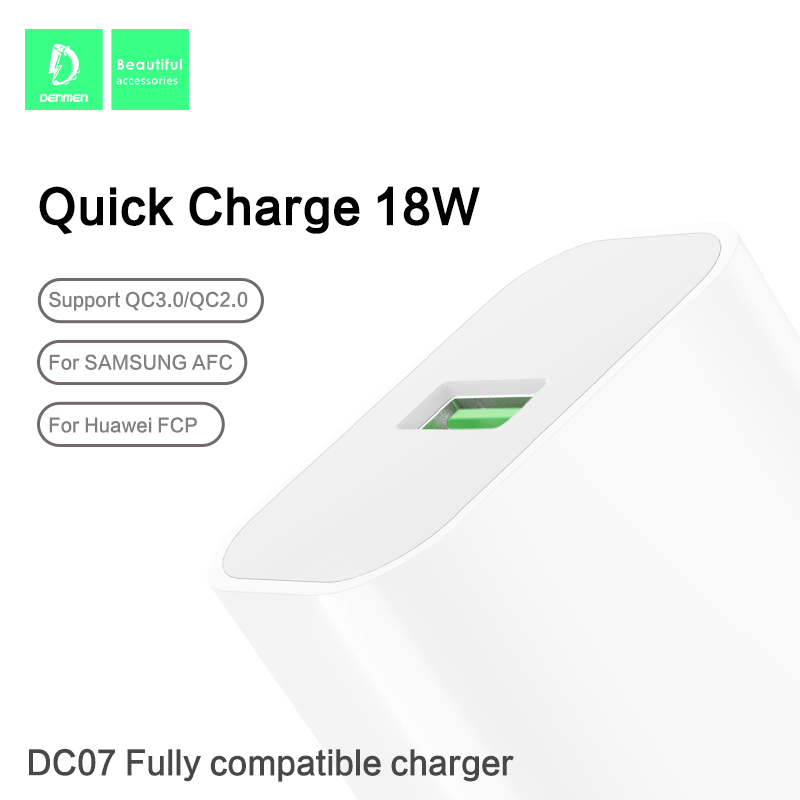 Мережевий зарядний пристрій DENMEN DC07 3.6A 1USB 18W QC3.0, FCP, AFC, SCP