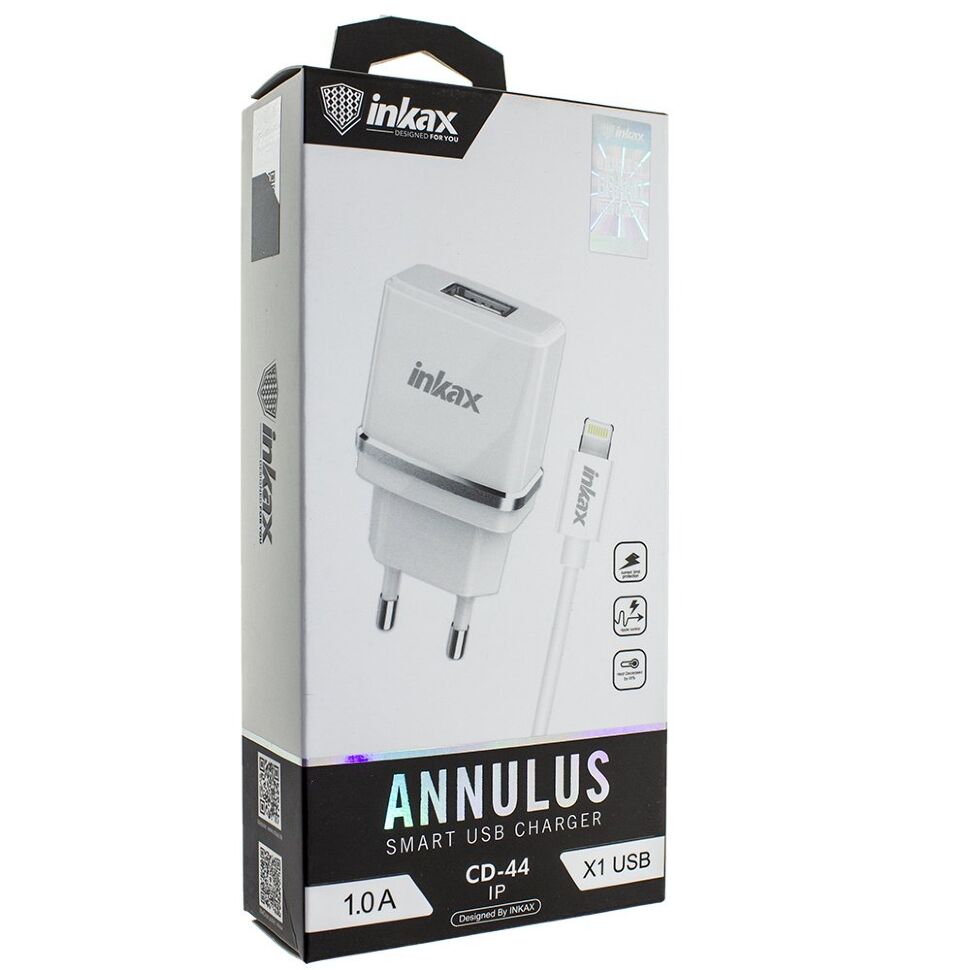 Мережевий зарядний пристрій INKAX CD-44 1.0A + USB кабель LIGHTNING