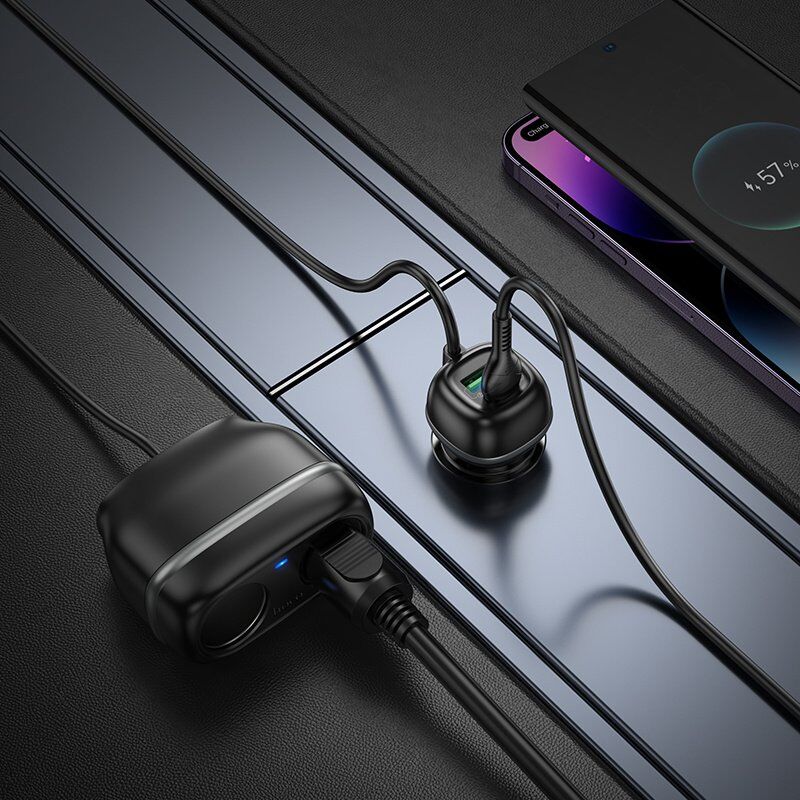 Автомобільний зарядний пристрій HOCO Z59 з двума роз'ємами прикурювача TYPE-C PD 30W + USB QC 3.0, чорний Автомобільний зарядний пристрій HOCO Z59 з двума роз'ємами прикурювача TYPE-C PD 30W + USB QC 3.0, чорний