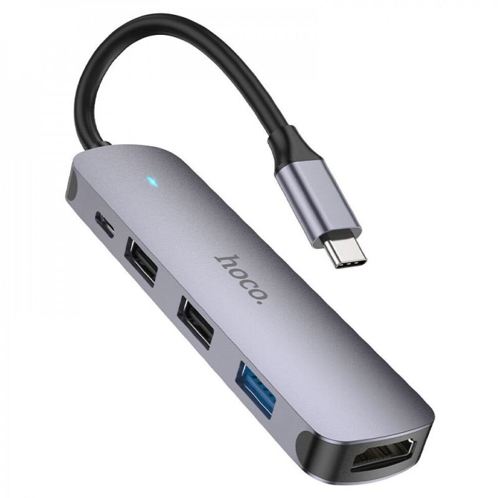 Адаптер-концентратор HOCO HB27 Type-C → USB 3.0 + 2×USB 2.0 + HDMI (HDTV) + PD, металік-сірий Адаптер-концентратор HOCO HB27 Type-C → USB 3.0 + 2×USB 2.0 + HDMI (HDTV) + PD, металік-сірий