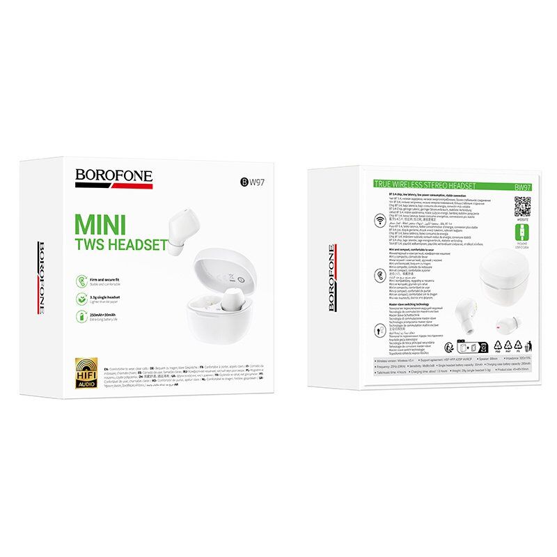 Бездротові навушники BOROFONE BW97 Clear True Wireless Stereo (TWS), білий