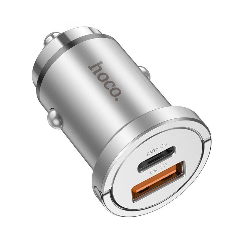Автомобільний зарядний пристрій HOCO NZ10 45W Type-C PD + USB-A QC3.0 silver