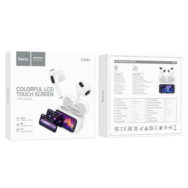 Бездротові навушники HOCO EW81 Elegant з сенсорним екраном, білий Бездротові навушники HOCO EW81 Elegant з сенсорним екраном, білий