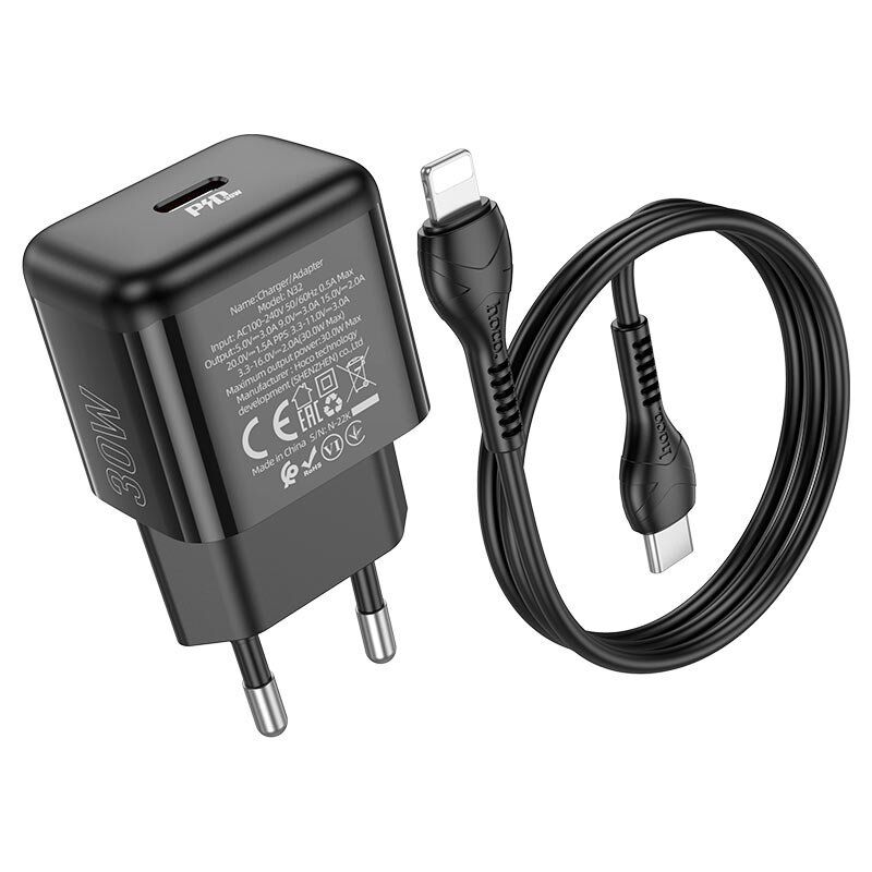 Мережевий зарядний пристрій HOCO N32 TYPE-C PD 30W + КАБЕЛЬ Type-C - Lightning Мережевий зарядний пристрій HOCO N32 TYPE-C PD 30W + КАБЕЛЬ Type-C - Lightning
