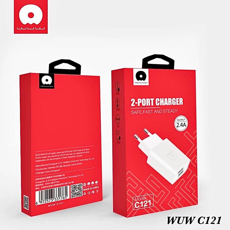 Мережевий зарядний пристрій WUW C121 2 USB PORTS 2.4A Мережевий зарядний пристрій WUW C121 2 USB PORTS 2.4A