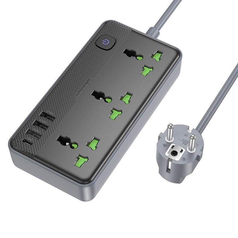 Сетевой удлинитель Borofone BAC2A (3USB/1Type-C/3xSocket) 1,5м (черный) Сетевой удлинитель Borofone BAC2A (3USB/1Type-C/3xSocket) 1,5м (черный)