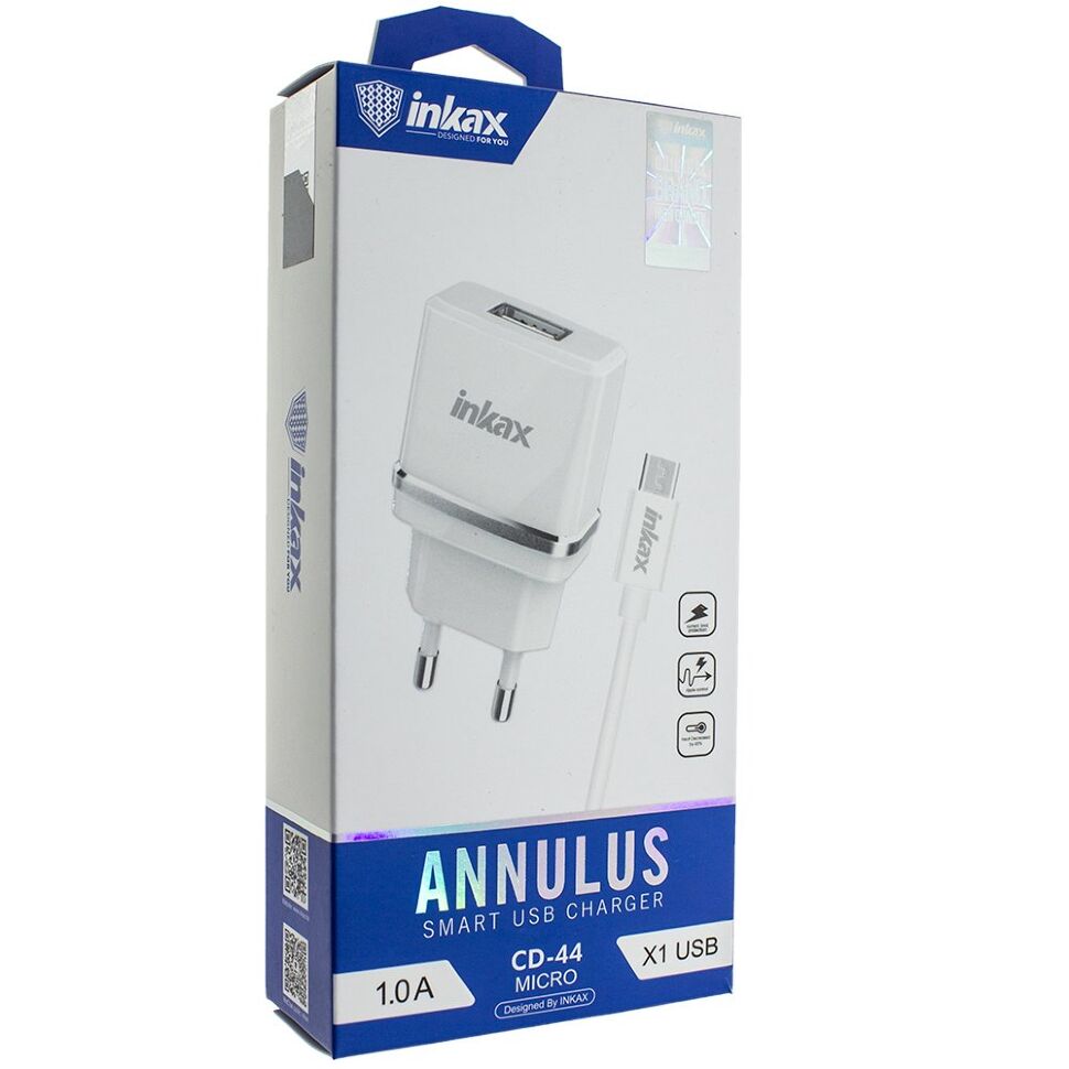Мережевий зарядний пристрій INKAX CD-44 1.0A + USB кабель MICRO