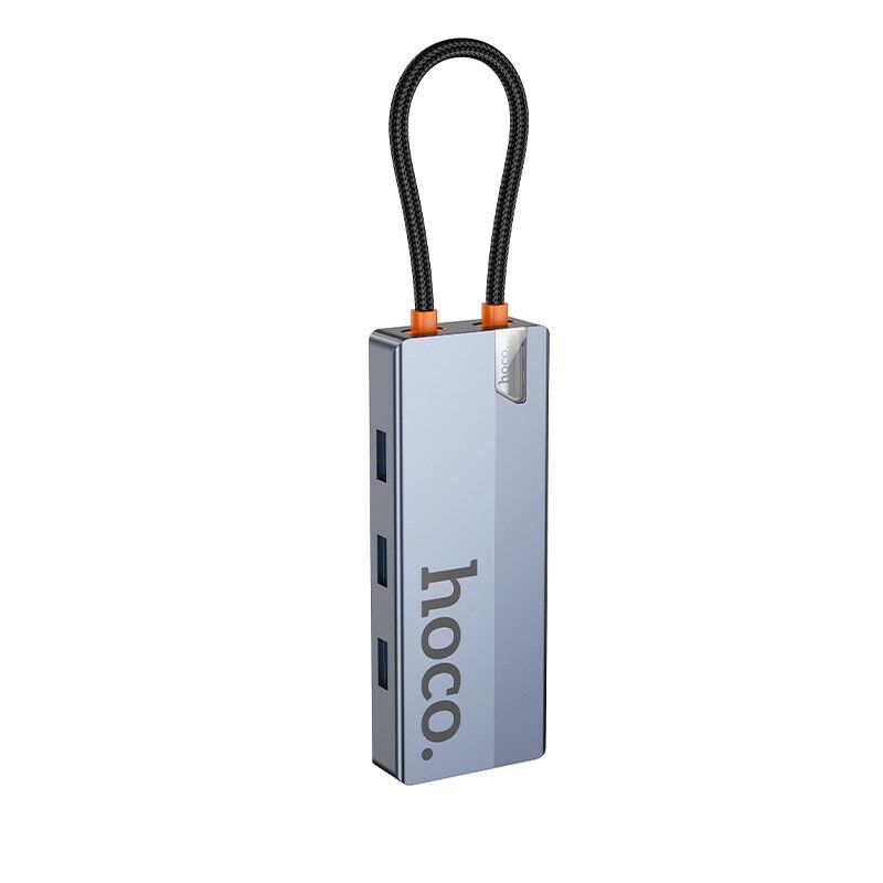Адаптер-концентратор HOCO HB50 Wow 5-в-1 (Type-C → 3×USB 3.0 + HDMI (HDTV) + PD 100 Вт), металік-сірий Адаптер-концентратор HOCO HB50 Wow 5-в-1 (Type-C → 3×USB 3.0 + HDMI (HDTV) + PD 100 Вт), металік-сірий