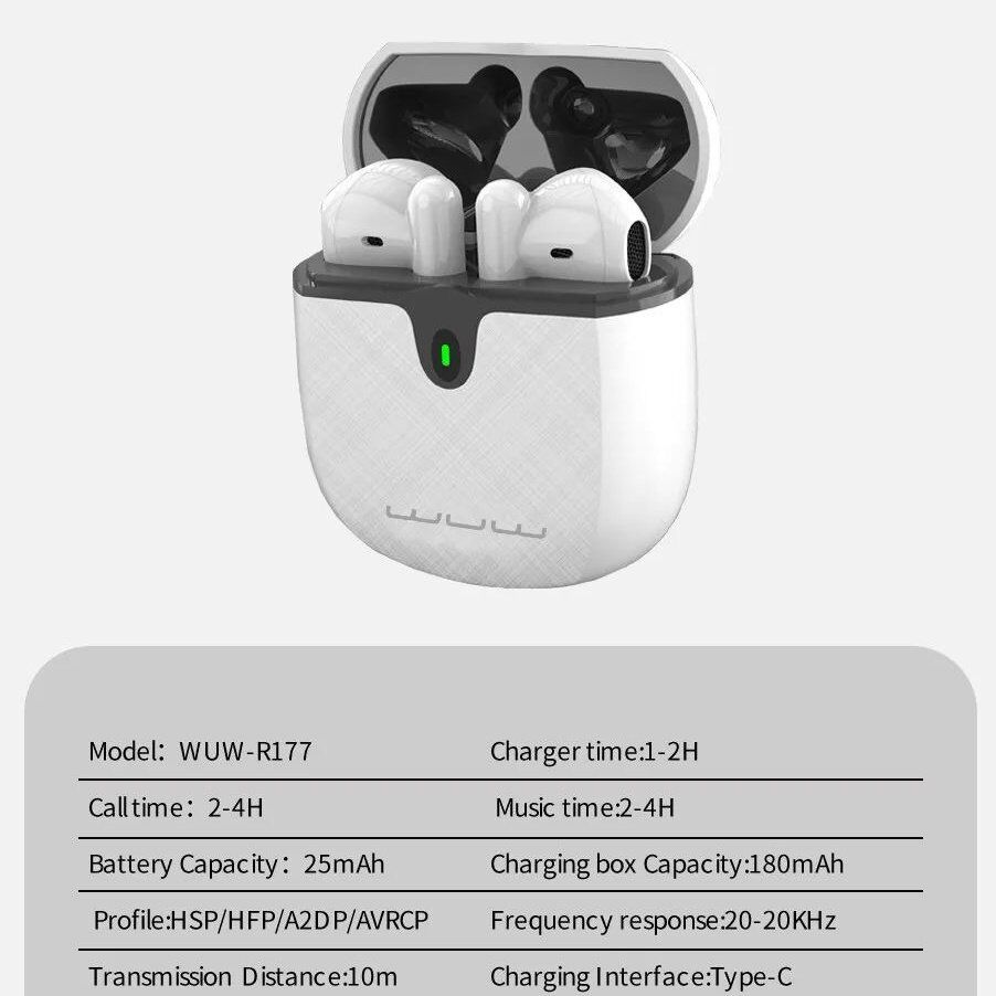 Бездротові навушники WUW R177 TWS Wireless earbuds БІЛИЙ (48) Бездротові навушники WUW R177 TWS Wireless earbuds БІЛИЙ (48)