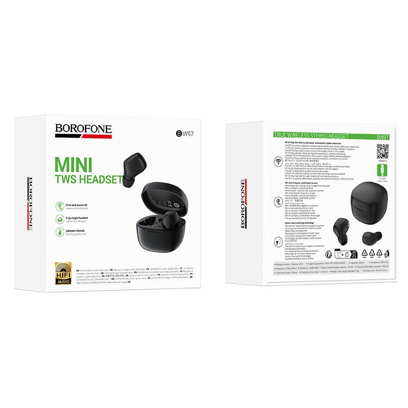 Бездротові навушники BOROFONE BW97 Clear True Wireless Stereo (TWS), чорний