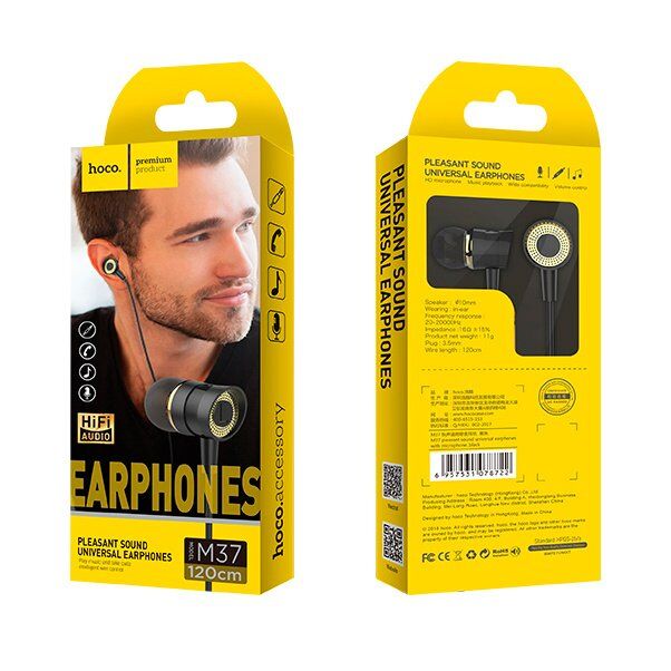 Дротові навушники HOCO M37, чорний Дротові навушники HOCO M37, чорний