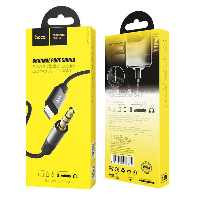 Аудіокабель HOCO UPA13 Lightning (папа) на 3,5 мм (папа), 1 метр, чорний Аудіокабель HOCO UPA13 Lightning (папа) на 3,5 мм (папа), 1 метр, чорний