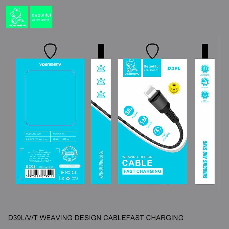 Кабель USB Denmen D39L USB - Lightning 3.6A Нейлонова обплетення Кабель USB Denmen D39L USB - Lightning 3.6A Нейлонова обплетення